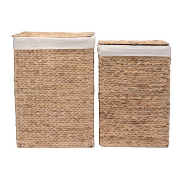 Hastings Home Hastings Home Portable Handmade Wicker Laundry Hampers with Lid made of Water Hyacinth | Set of 2 895248JRG